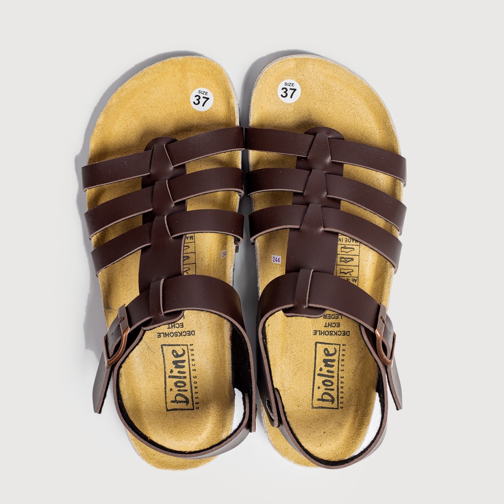 MÃ PU12 Sandal DA PU  Đế Trấu Quai Chiến Binh Unisex Birken Vietnam Bioline [ Màu Nâu Cafe ]