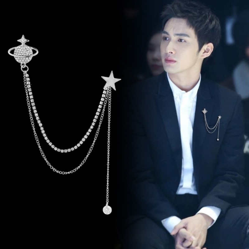 Ghim Cài Áo Hình Ngôi Sao Và Mặt Trăng Phối Tua Rua Cao Cấp Thời Trang