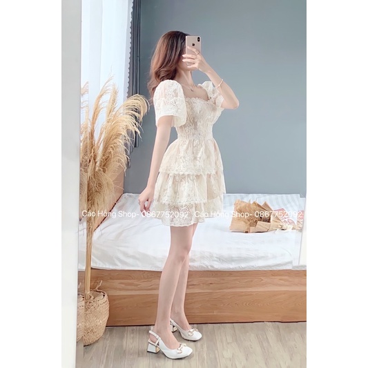 Váy ren 3 tầng tay bồng tiểu thư-Váy thiết kế- Váy ren cộc tay V20 (ảnh thật shop tự chụp) | BigBuy360 - bigbuy360.vn