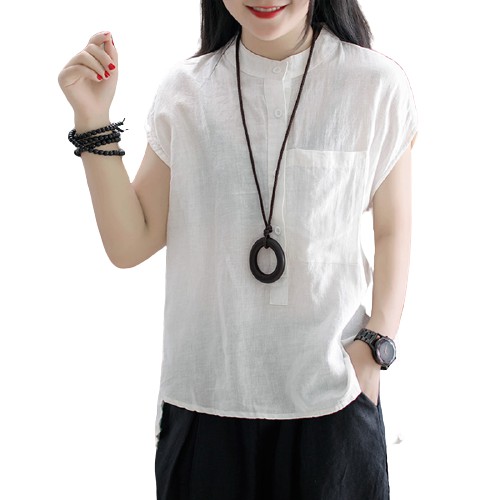 ZANZEA Áo tay ngắn cổ tròn chất liệu cotton thiết kế màu trơn trẻ trung mặc hàng ngày