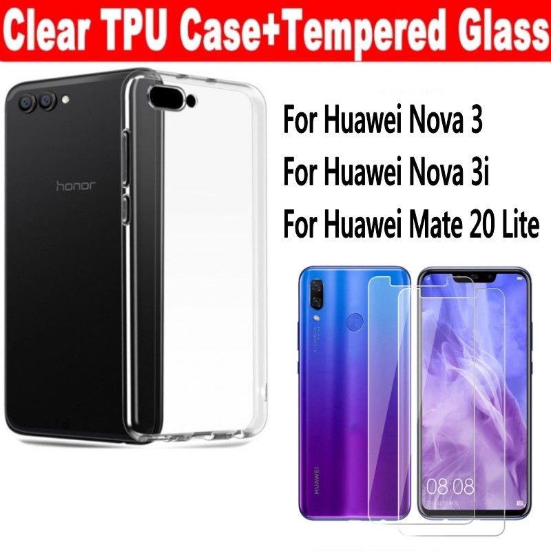 Ốp lưng TPU trong suốt kèm kính cường lực cho điện thoại Huawei Mate 20 Lite/Nova 3 3i