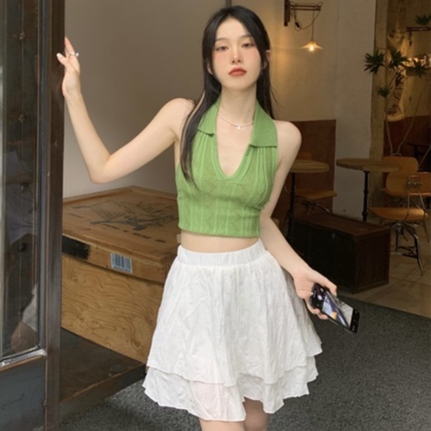 Áo hai dây ZHELIHANGFEI dệt kim dáng ngắn thời trang mùa hè cho nữ