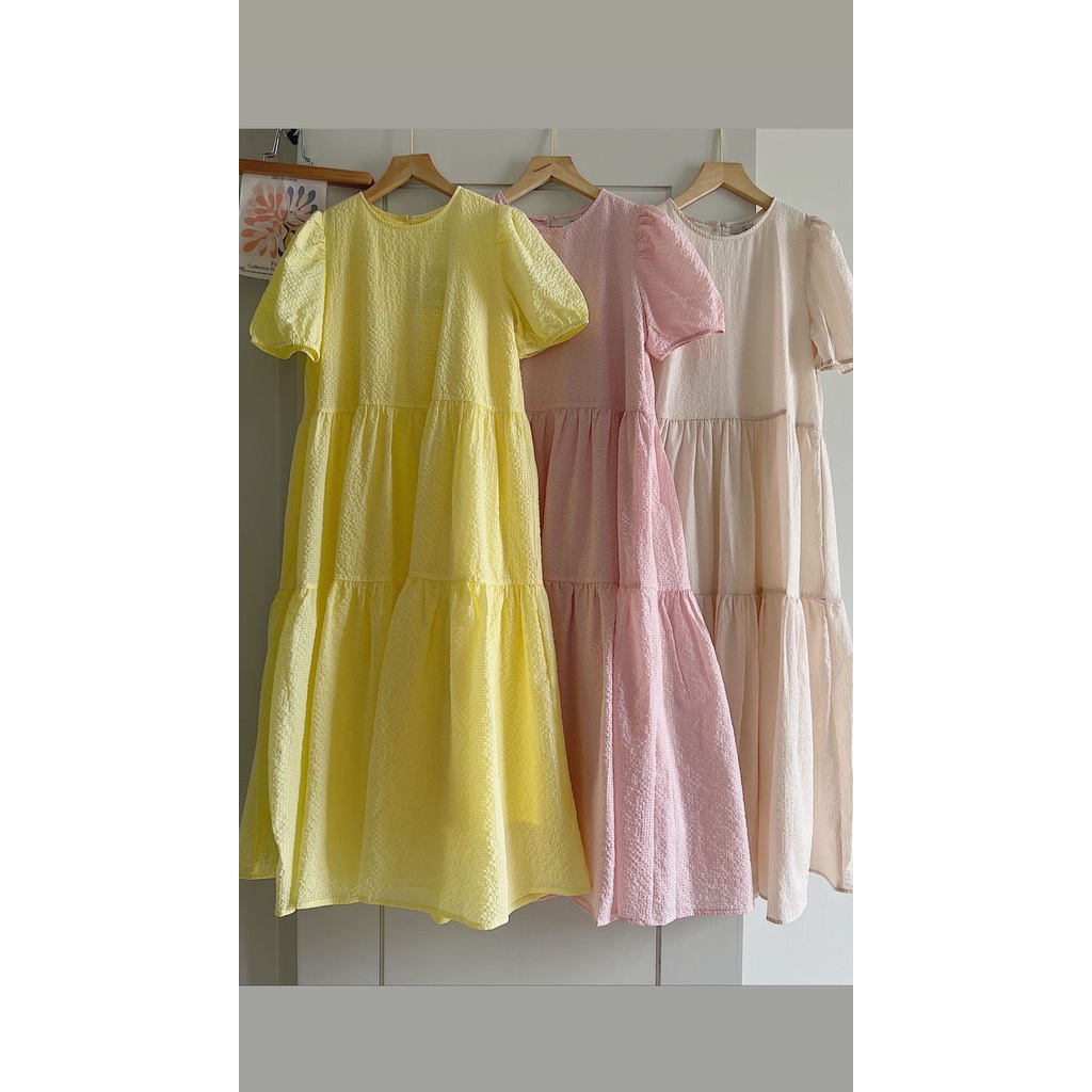 Đầm dài tầng nữ dáng xòe tay bồng freesize chất xốp Hàn cao cấp - Tyribee Clothing