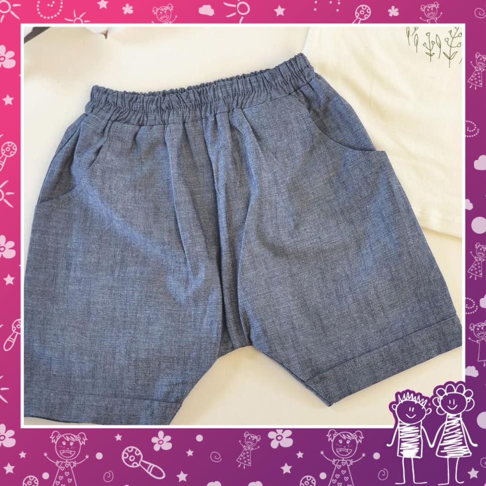 Quần short linen màu xám đáy thụng cho bé trai MamLa