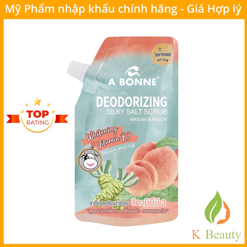 Muối Tắm Khử Mùi A Bonne' Deodorizing Silky Salt Scrub - Wasabi and Peach  350g (Có Vòi) - [Hàng Cao Cấp] - Thái Lan