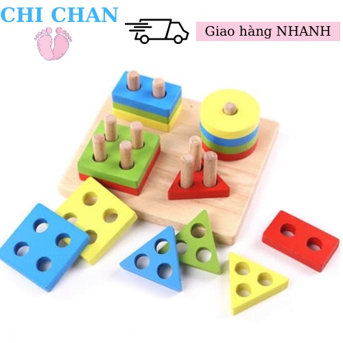 Đồ chơi thả hình vào trục gỗ giúp phát triển trí tuệ cho bé montessori luyện kỹ năng Chi chan