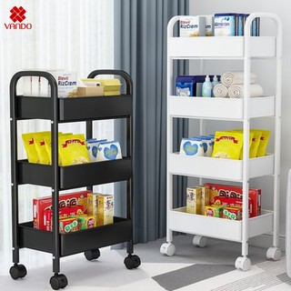 Kệ khay đa năng sơn đen trắng, kệ để đồ cao cấp có bánh xe, nhỏ gọn 3 tầng/4 tầng cho nhà bếp, phòng ngủ, phòng tắm