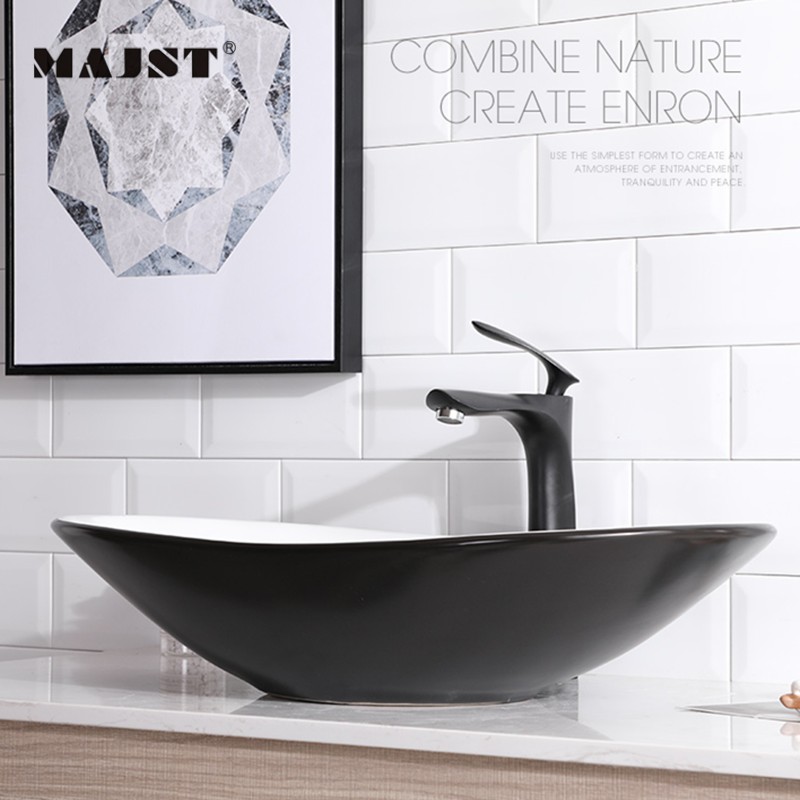 Lavabo sứ nghệ thuật ,Chậu sứ nghệ thuật trắng đen MAJST.