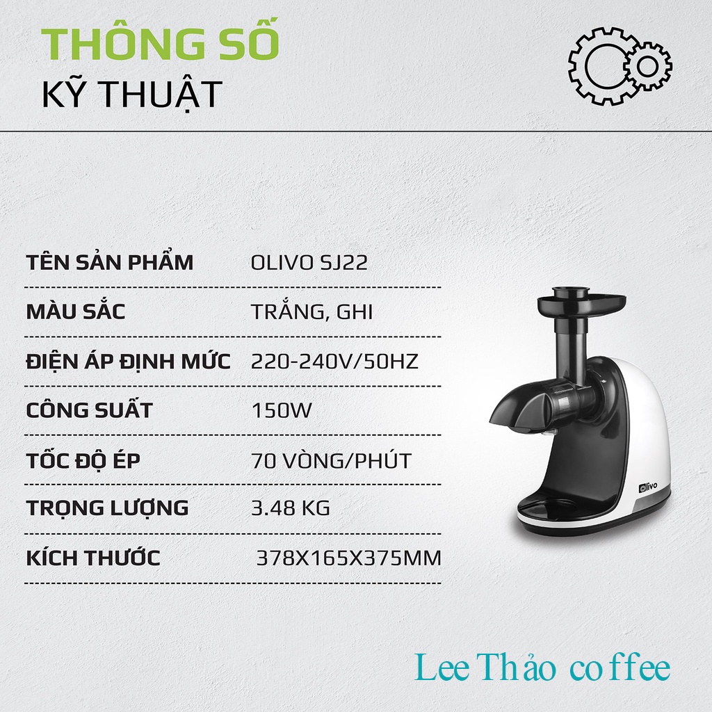 Máy Ép Chậm Trục Ngang Olivo SJ22 - Ép Trái Cây Hoa Quả, Siêu Kiệt Bã, Dễ Vệ Sinh - Bảo Hành Chính Hãng 2 năm
