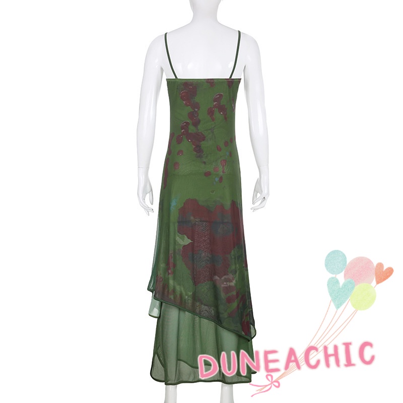 Đầm hai dây DUNEA dáng dài hở lưng in họa tiết thời trang cho nữ