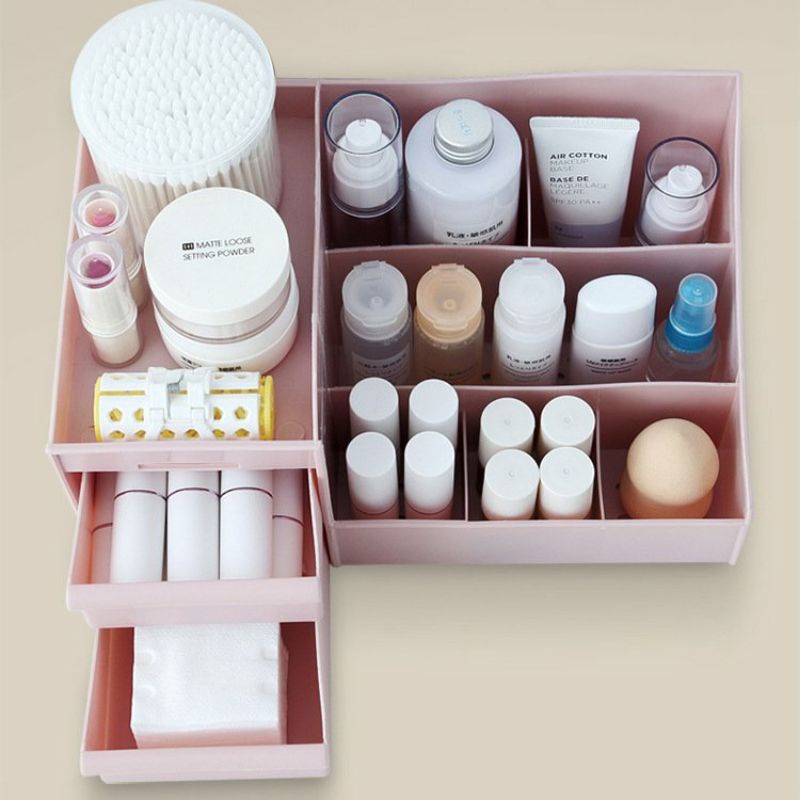 Kệ nhựa đựng mỹ phẩm 3 tầng 2 ngăn kéo