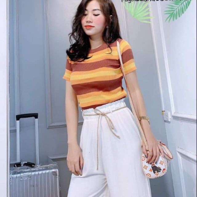 Áo len kẻ ngang cộc tay