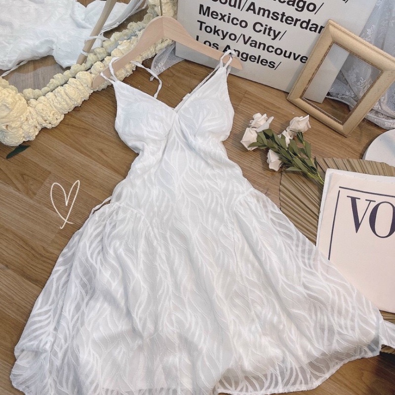 Đầm đi tiệc váy nữ 2 dây đan lưng cổ chữ v sexy có mút ngực sang chảnh phù hợp đi chơi đi dạo phố đi đám cưới
