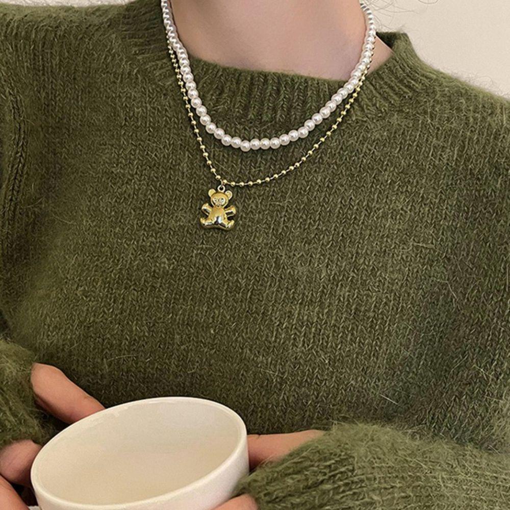 Vòng cổ Hai Lớp Mặt Hình Gấu VANES1 Phong Cách Hàn Quốc Thời Trang Cho Nữ