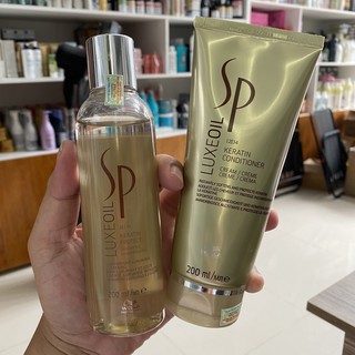 Dầu gội xả Argan dưỡng chăm sóc tóc hư tổn SP Wella Keratin Luxe Oil 200mlx2