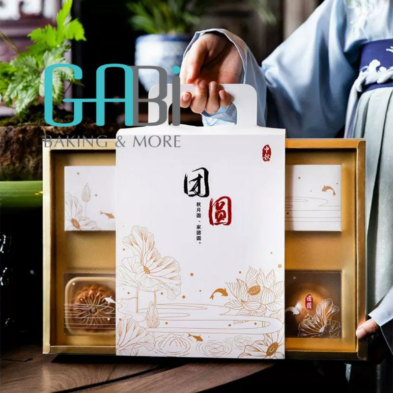 Hộp đựng 8 bánh trung thu 50-75g sen trắng có quai xách