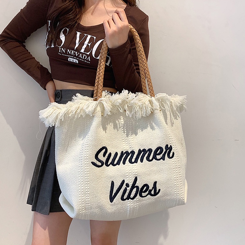 Túi đeo vai IELGY vải canvas cỡ lớn in chữ thời trang cho nữ