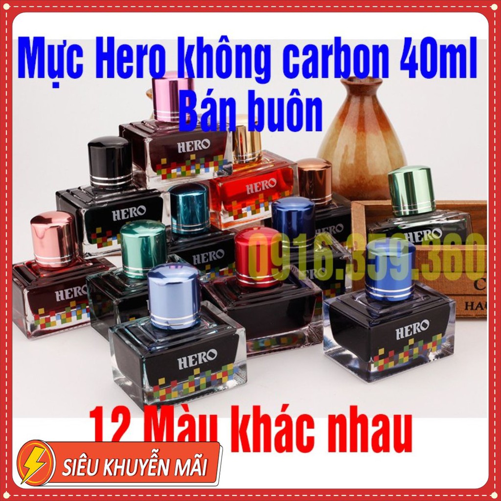 Mực Hero không carbon 40ml giá sỉ, mực bút máy cao cấp