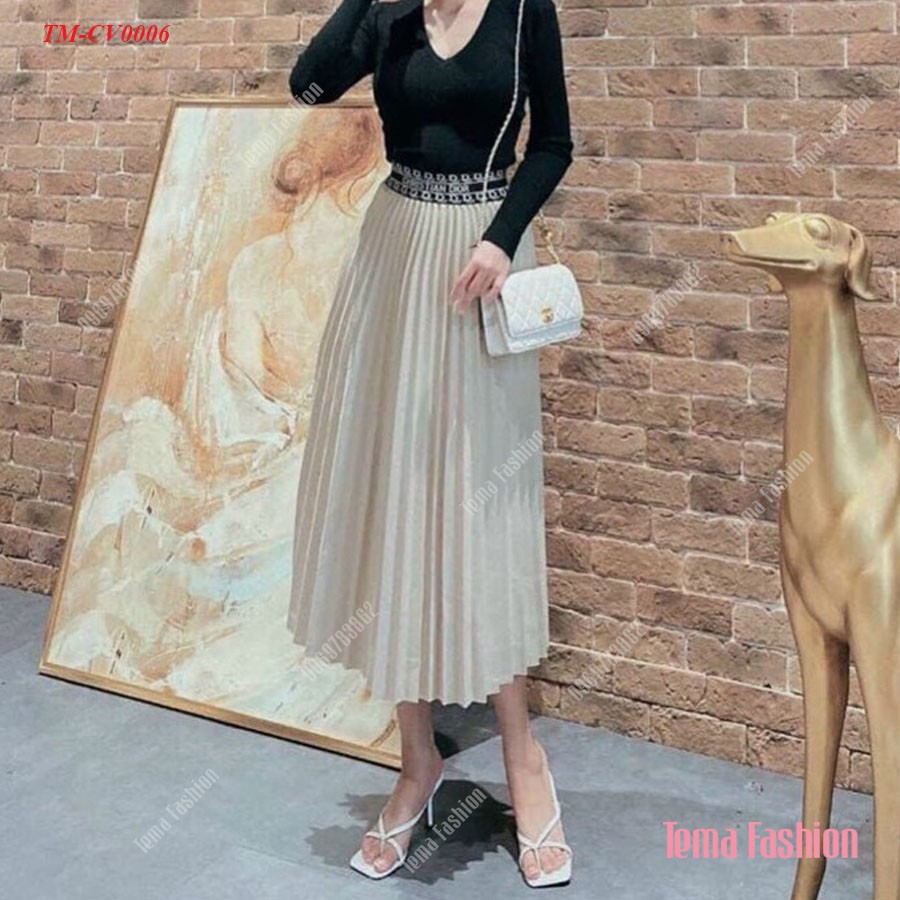 Chân váy dạ dáng dài nữ xếp ly TEMA - Chân váy xếp ly cạp chun