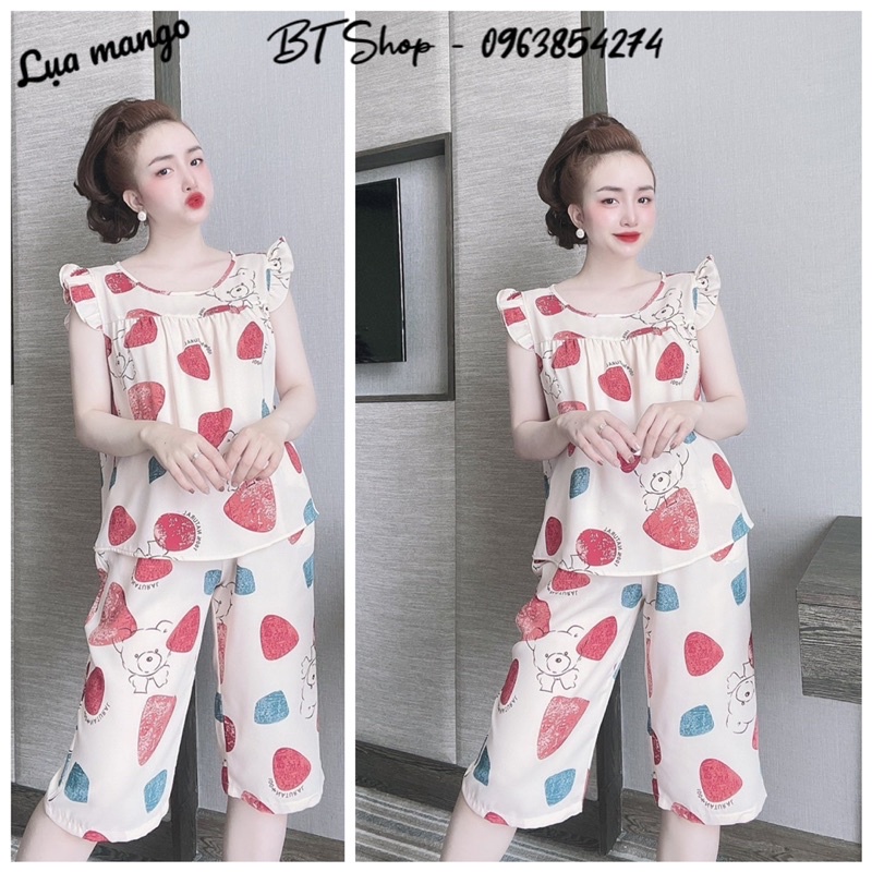 Đồ bộ ngủ mặc nhà lụa mango quần lững hoạ tiết size 2 (57-67kg)