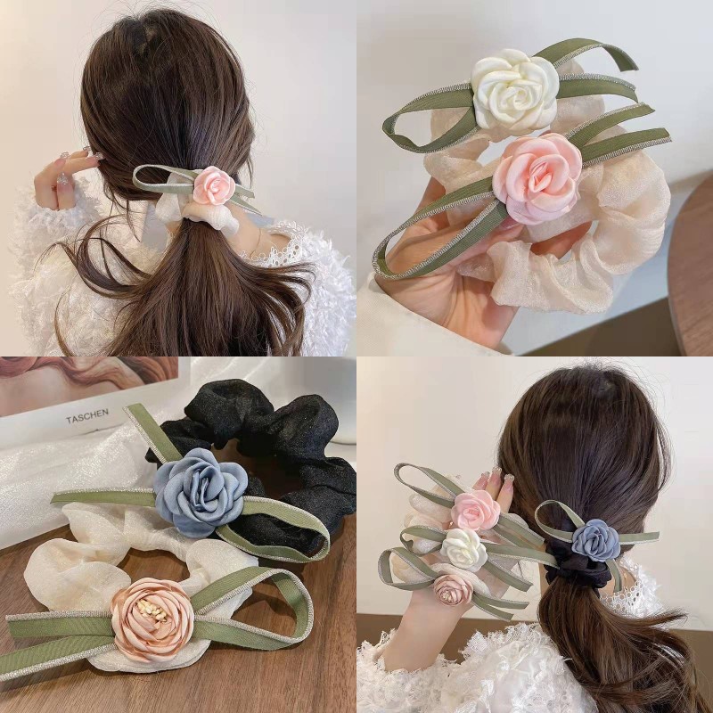 Dây Buộc Tóc Cao Su Co Giãn Đính Hoa Trà Thời Trang Mùa Hè 2023