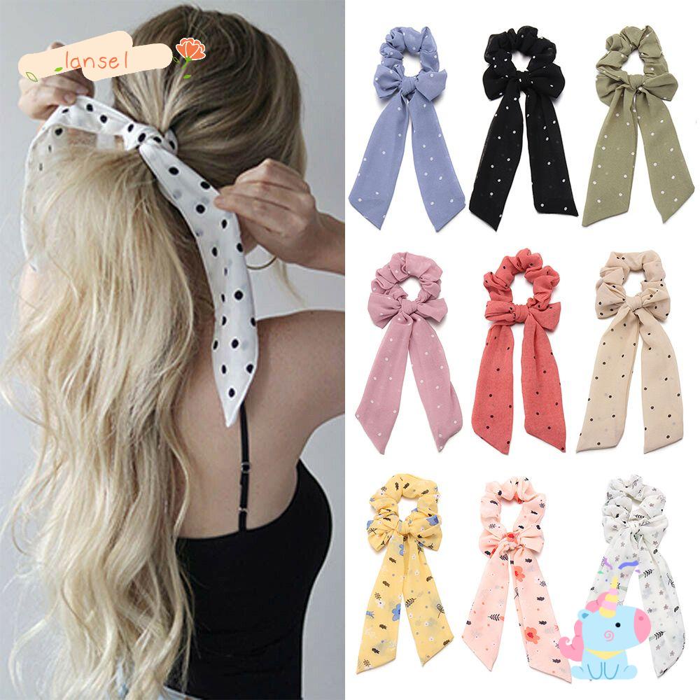 Dây Buộc Tóc Thắt Nơ Vải Voan In Họa Tiết Chấm Bi/Chấm Bi