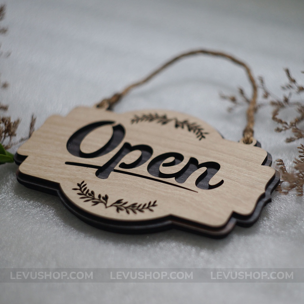 Biển hiệu Gỗ decor Open Closed 2 mặt LEVU-BG13 treo cửa trang trí cửa hàng
