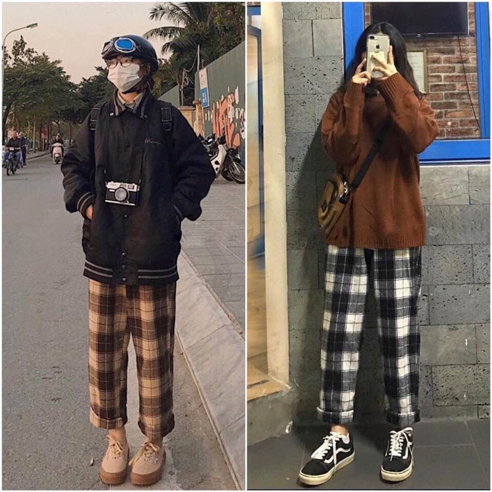 [Hình Thật] Quần Baggy Caro Nam Nữ Ống Suông màu Kem xinh xắn