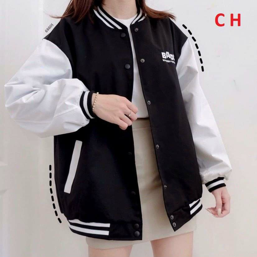 Áo khoác Bomber in chữ BADGE phối tay  form rộng Ulzang /Nam nữ unisex&quot;