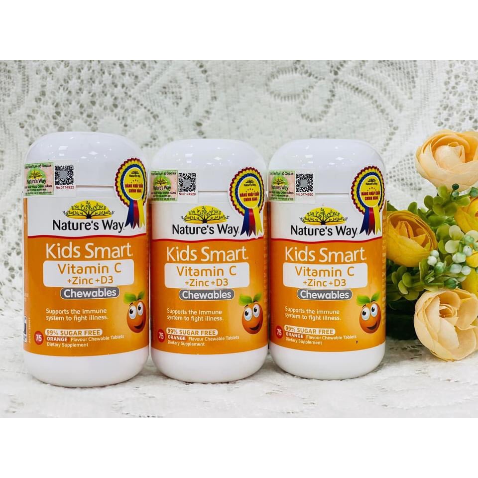 Combo 2 Viên Nhai NATURE'S WAY Kids Smart Vitamin C+ZinC+D3 Và Immune Defence Bổ Sung Vitamin Tăng Cường Miễn Dịch