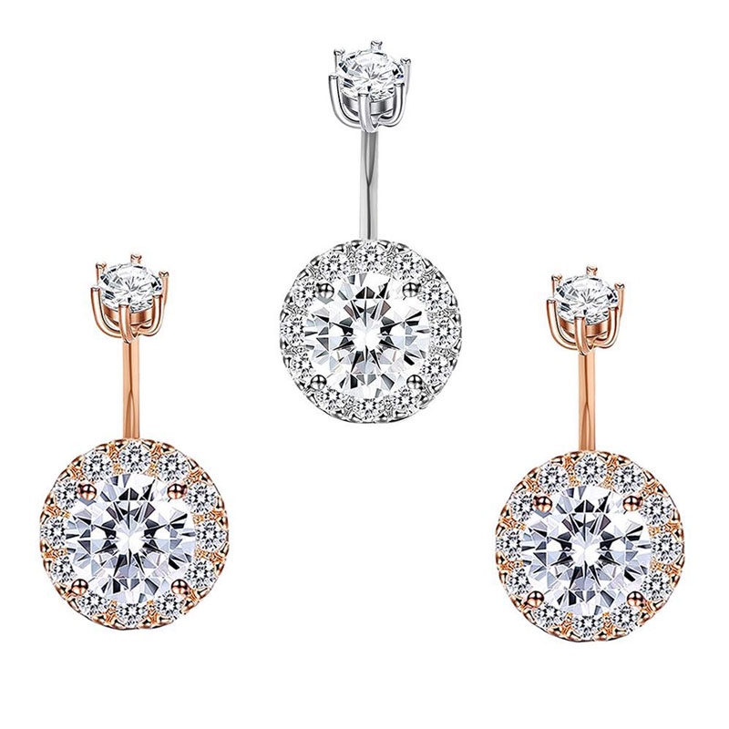 Khuyên Rốn Mặt Tròn Lớn Đính Đá Zircon Hai Đầu Cá Tính