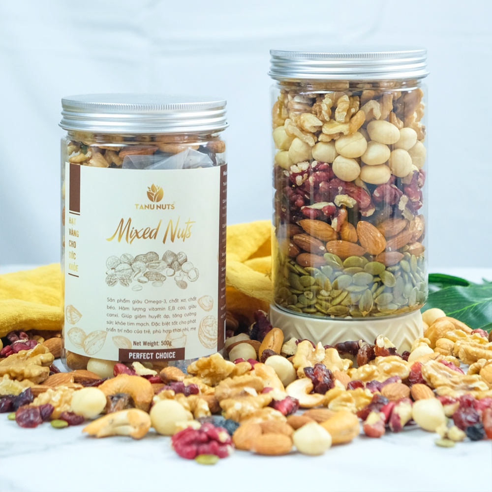 Combo tiết kiệm gồm hạt mix dinh dưỡng 5 hạt và mix raisins TANU NUTS ăn vặt mẹ bầu