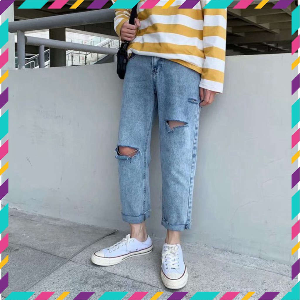 Quần baggy jean nam rách gối phong cách ulzzang siêu hot | BigBuy360 - bigbuy360.vn