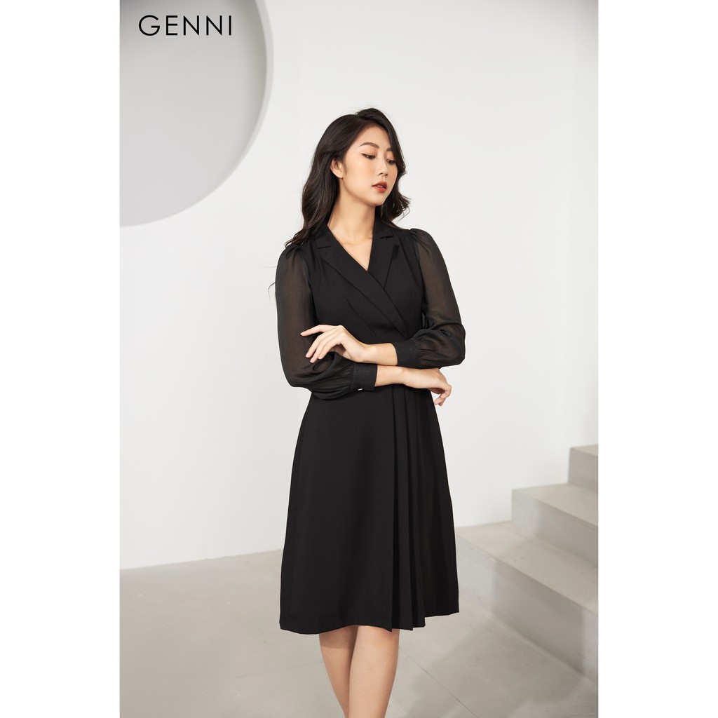 [Mã FAMALLT5 giảm 15% đơn 150k] Đầm phối tơ cổ vest GV013 - Genni | BigBuy360 - bigbuy360.vn
