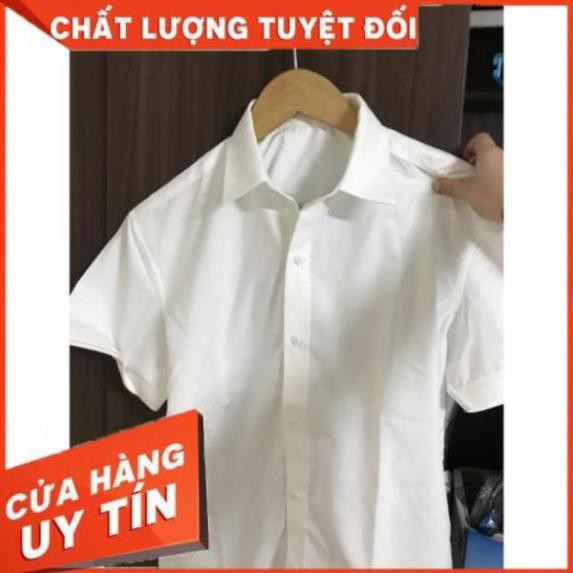 Áo sơ mi ngắn tay nam lụa trắng cao cấp - Áo sơ mi nam tay lỡ form Slimfit Hàn Quốc - Chất lụa dày dặn, co giãn nhẹ  ༷