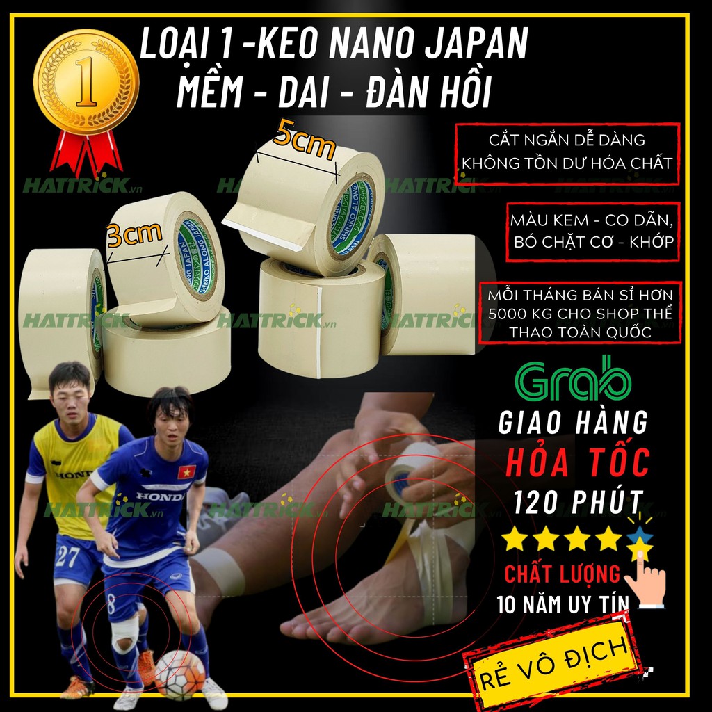 Băng keo thể thao dán cơ Japan, (MÀU KEM LOẠI 1) bảo vệ các khớp, gối, hạn chế chấn thương & hỗ trợ tập luyện phục hồi