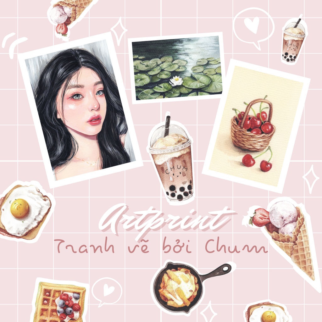 Tranh Chum vẽ , Artprint tranh vẽ màu nước xinh xắn