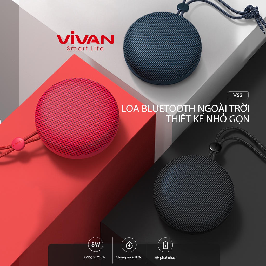 Loa mini bluetooth VIVAN VS2, thiết kế nhỏ gọn, công nghệ TWS giúp kết nối 2 loa cùng lúc, kết nối bluetooth/microSD