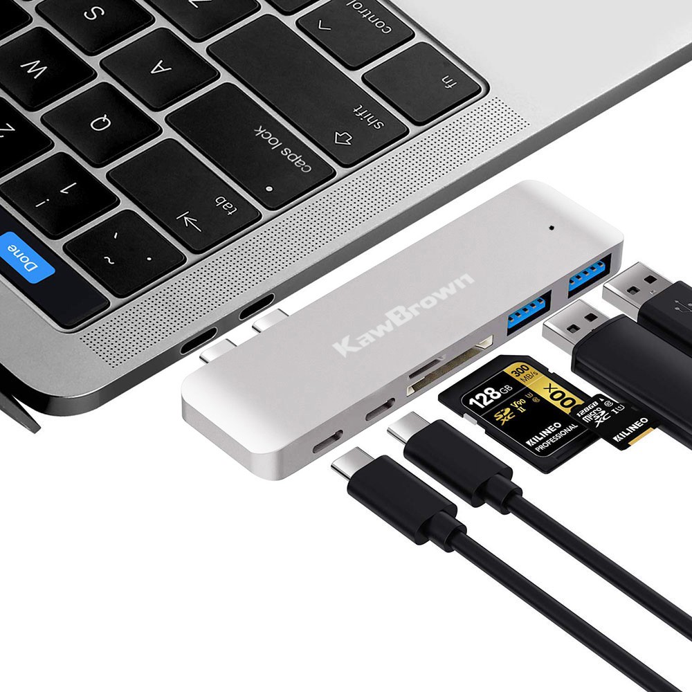 Usb C Hub 6 Trong 1 Đa Chức Năng Với 1 X Thunderbolt 3 2 X Usb 3.0 1 X Usb C 1 X Sd / Micro Sd