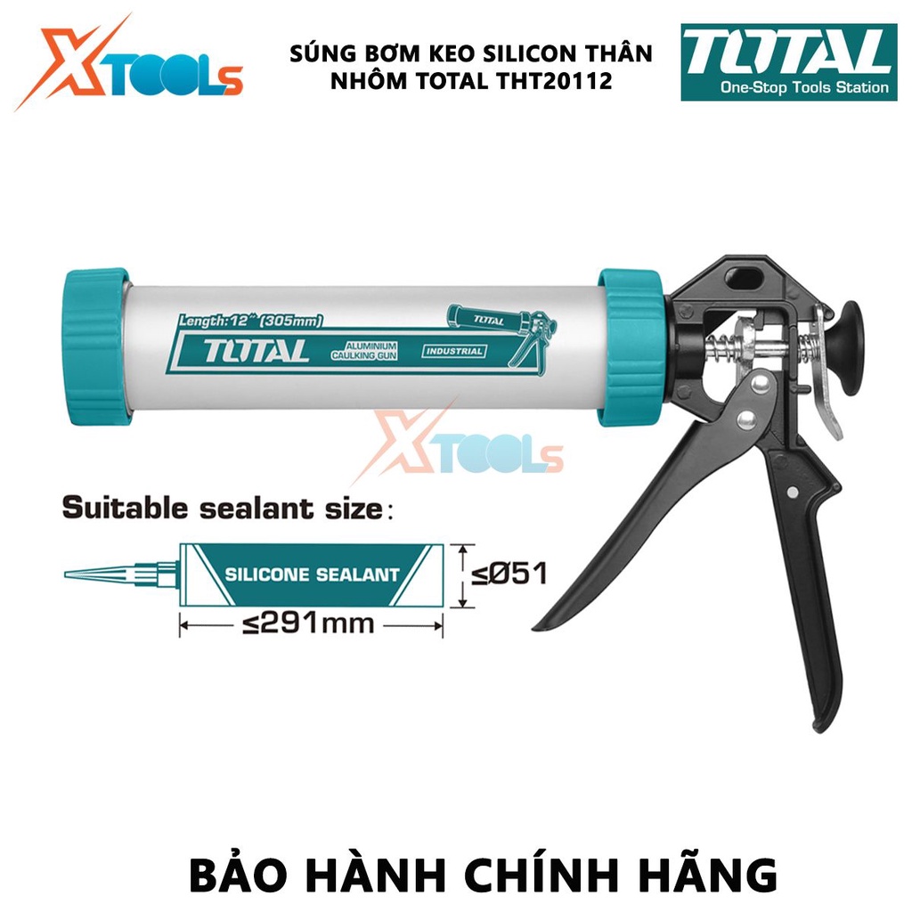 Súng bơm keo silicon thân nhôm TOTAL THT20112 | dùng để bơm keo dán gỗ, giấy, vải, bìa carton [CHÍNH HÃNG] [XTOOLs]