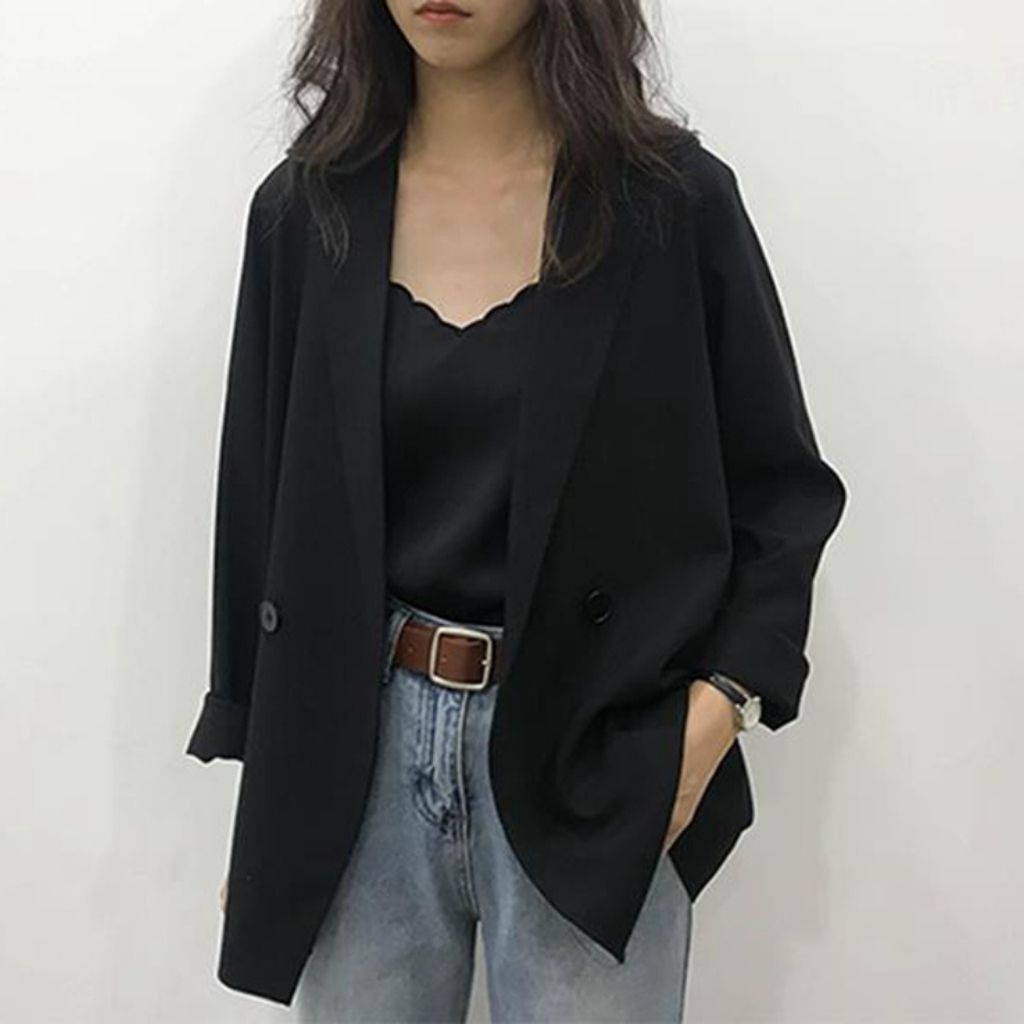 Áo Blazer SANMINHCHAU áo khoác blazer 1 lớp dài tay chất suông mềm dễ phối đồ