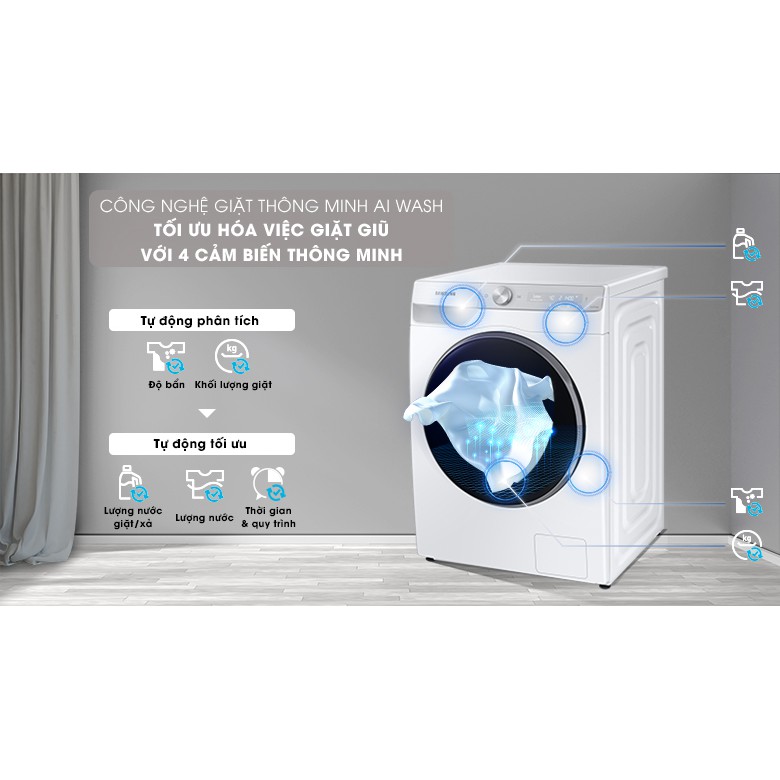 Máy giặt Samsung Inverter 10kg WW10TP44DSH/SV Mới 2021 Công nghệ sạch siêu tốc QuickDrive giúp giặt sạch quần áo