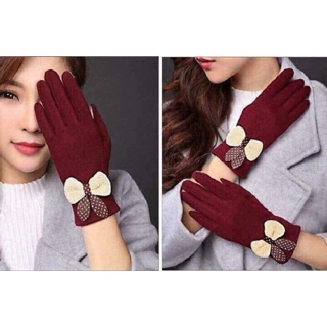 Gang Tay Nỉ Cảm Ứng Lót Lông Ấm Chống Lạnh Bảo Vệ Tay Xinh Có Nơ Phong Cách Dễ Thương Hàn Quốc Cho Bạn Nữ