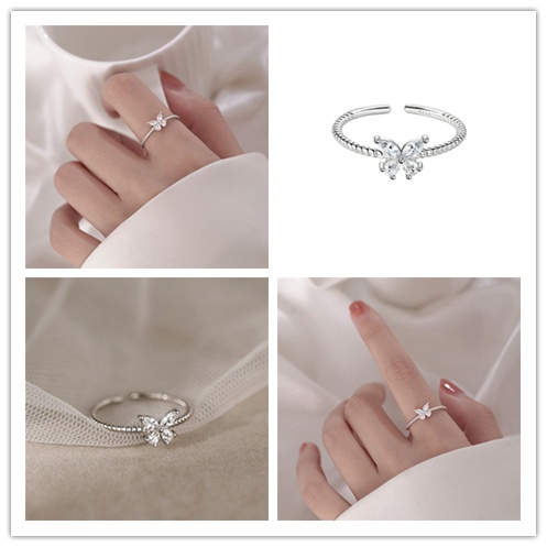 【Kifli】Nhẫn mở bằng bạc mặt hình ngôi sao đính đá zircon pha lê thời trang cho nữ