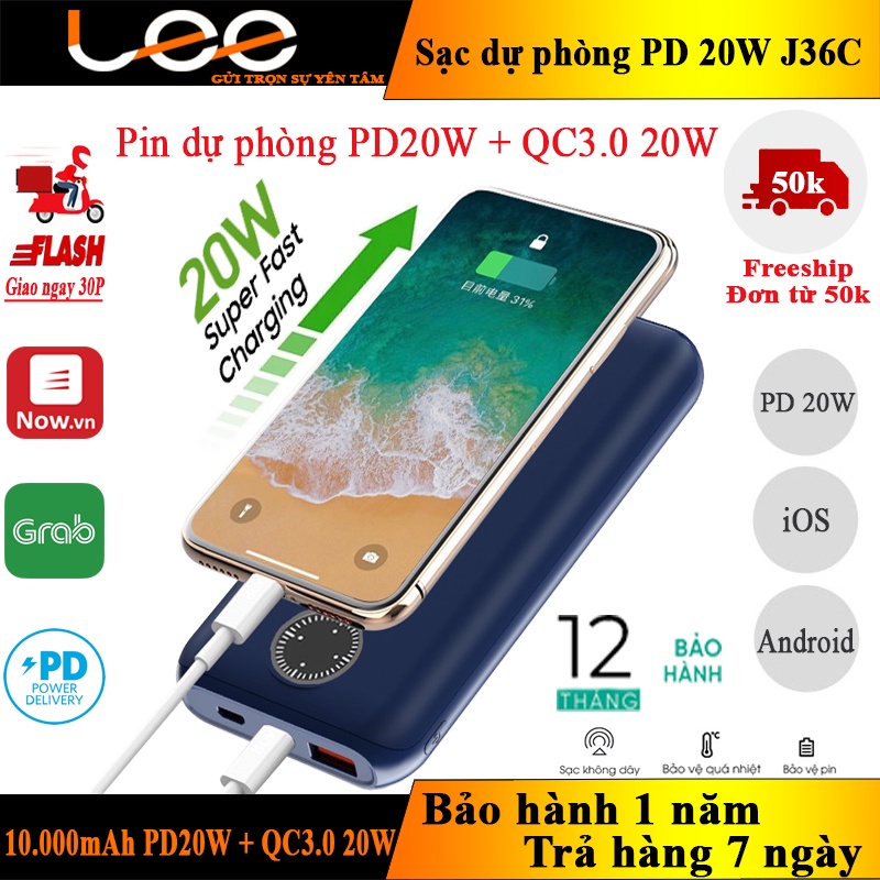 Sạc dự phòng PD 20W sạc nhanh 10000mAh J36C ZUZG chính hãng
