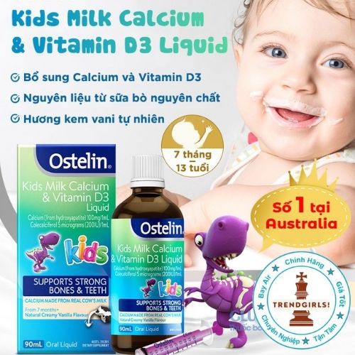 Viên nhai Vitamin D3 và Canxi cho bé 2 - 13 tuổi Kids Calcium &amp; Vitamin D3 Ostelin Của Úc (90 viên) - Trend girls online