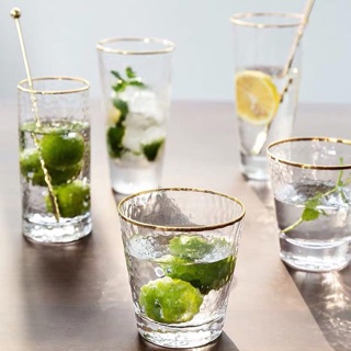 (SẴN) LY CỐC thủy tinh viền vàng phong cách Nhật Bản, thủy tinh chịu nhiệt dập Vân nổi sang chảnh