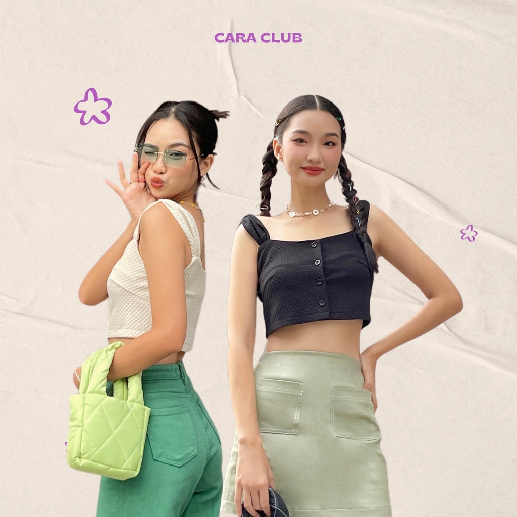 CARA Áo Croptop Enia kiểu hai dây đính nút hoa trẻ trung cá tính phù hợp đi học dạo phố
