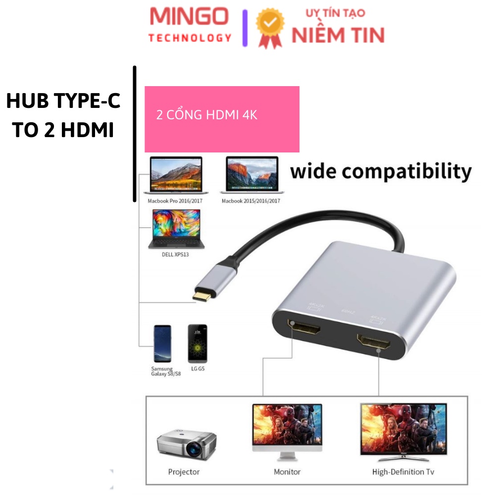 Cáp chuyển hub type c to 2 hdmi/HDMI , ADAPTER TO DUAL HDMI