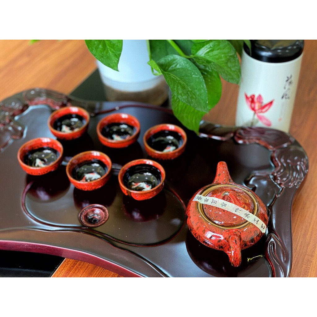 BỘ ẤM TÁCH TRÀ TRÁNG MEN 3D HÌNH CÁ (LOẠI 1)